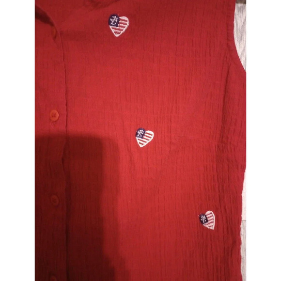 Lemon Grass Sleeveless Embroidered Tank Poplin Red Hearts Flag Patriotic Medium - Picture 3 of 5